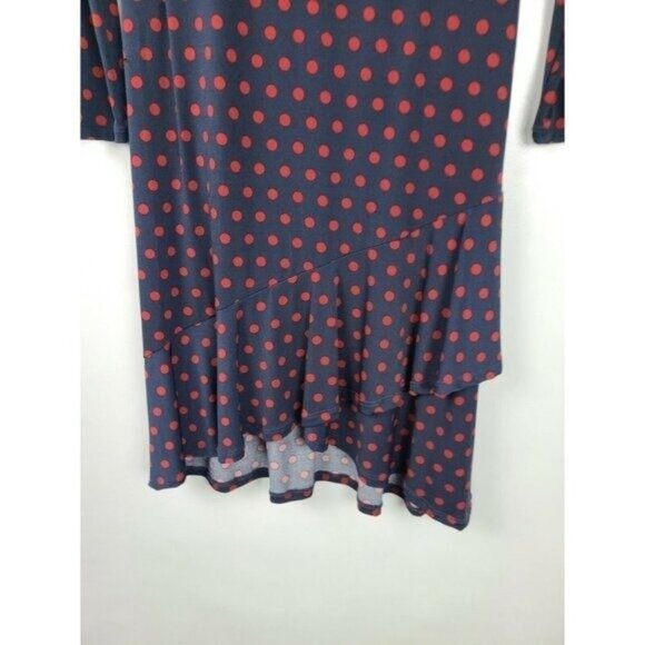 Sabie Womens Midi Dress Small Navy Red Polka Dot Uneven Ruffle Long Sleeve Fairy - Picture 5 of 9